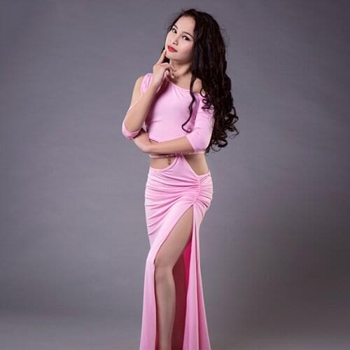 Bellydance Belly Dance Costumes Cotton High Split Belly Dance Dress Summer New Kids Girls Practice Costumes For Oriental DWY3090