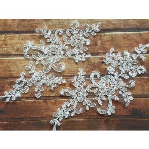 1PCS Tulle Sequins Flower Lace Fabric Lace Applique Pearl Patches Patch Lace Fabric Collar Trim Accessories dentelle parches QA9