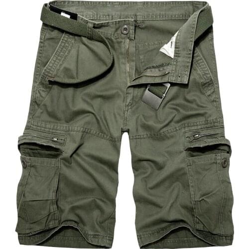 2021 Summer Mens Knee Length Cotton Army Cargo Shorts Men Casual Shorts Multi-pocket Loose Shorts Bermuda Trousers