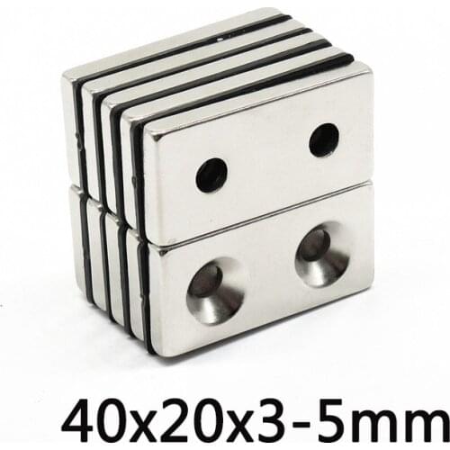 5~100PCS 40x20x3-5 Block Powerful Magnets double Holes 4mm Countersunk Neodymium Magnet 40x20x3-5mm NdFeB Magnetic 40*20*3-5 mm