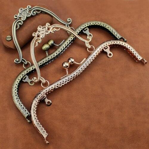 5Pcs 20.5CM Retro Embossing Flower Golden Metal Kiss Bucket Purse Frame For Bags Handle Clasp To The Bag DIY Accessories