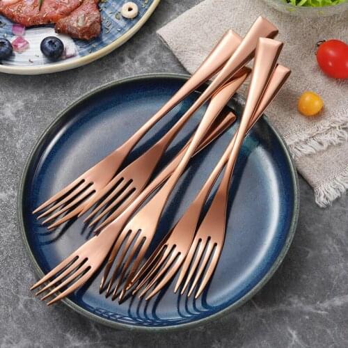 6Pcs Dinner Fork Set Tableware Sliver Rose Gold Stainless Steel Dessert Fork Dinnerware Mirror Polish Wshable fork