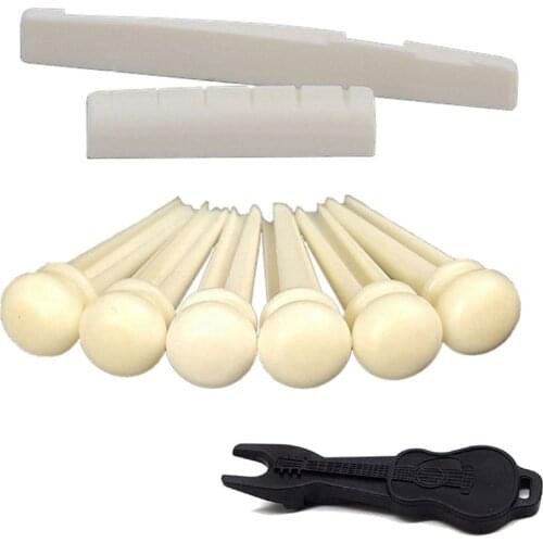 6 String Bridge Saddle Nut Pins Cattle Bone Slotted for Acoustic Guitar Replacement,Guitar Accessories