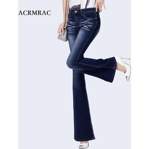 ACRMRAC Spring and autumn woman High waist Elasticity Slim Flare Pants jeans