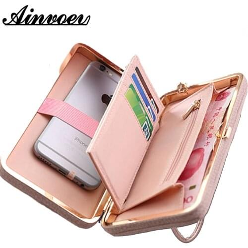 Ainvoev Women Wallet New Comes High Capacity Fashion Female Long PU Leather Wallets Zipper Cellphone Pocket Purse Ladies Bags