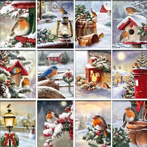 5d Diamond Painting Bird Full Square / Round Drill Mosaic Winter Scenery Cross Stitch Embroidery Animal Landscape Home Decoratio