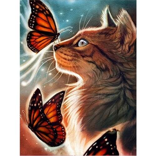 Diy 5d Full Diamond Embroidery Animal Diamond Painting Butterfly Cat Handmade Mosaic Decoration Painting Hobby Gift