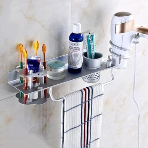 Aluminium Blower Bracket Wall Hair Dryer Metal Bathroom Wall Holder Shelf Storage Rack Home Storage Organizer