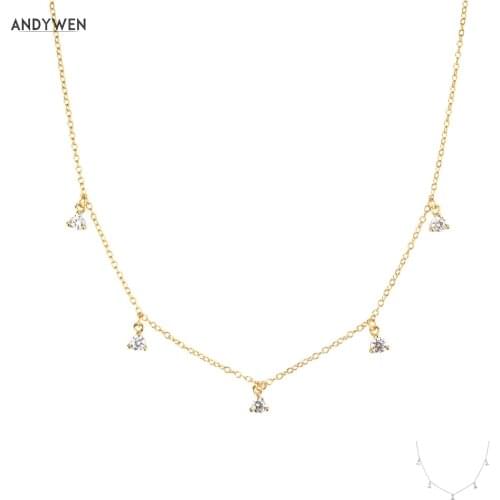ANDYWEN 925 Sterling Silver Clear Five Zircon CZ Charm Choker Chain Necklace For Women Wedding Luxury Crystal Jewelry Gift