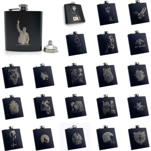 Alalinong B110 Black Hip Flask 6 Oz Stainless Steel Personalized Laser Engraved Flask Alcohol Liquor Whiskey Rum With One Funnel