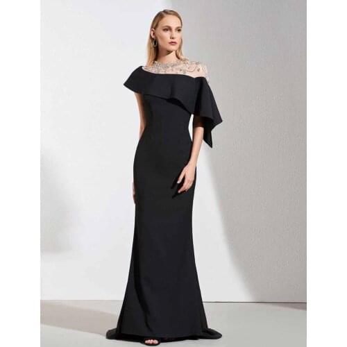 Black Muslim Party Evening Dress 2021 Mermaid Off the Shoulder Short Sleeves Ruffles Islamic Dubai Saudi Arabic Long Prom Gowns