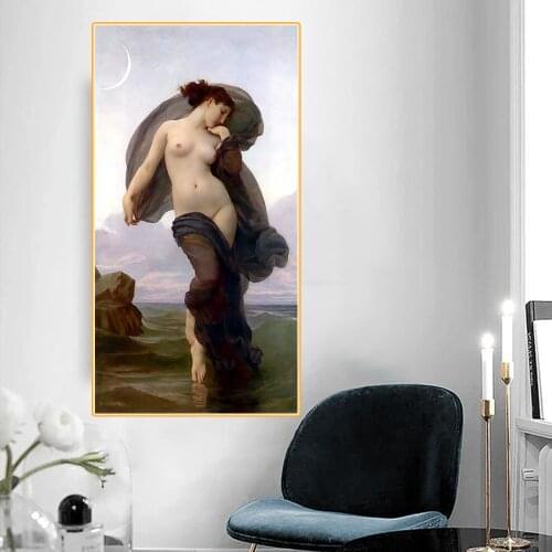 Citon Canvas William Adolphe Bouguereau《Evening mood》Art Oil painting Artwork Poster Picture Modern Wall Decor Home Decoration