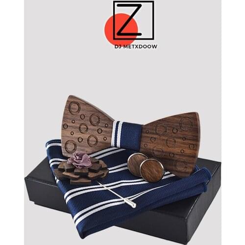 Pocket square Brooch Gravata Tie Hanky Cufflink Sets Wooden bow tie Ties for Mens Business Wedding Zebra Wood Laser Engraving