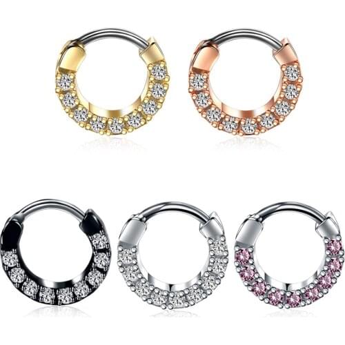 16G 1Pc Titanium Septum Ring Clicker Nose Piercing Zircon Nose Ring Hoop Cartilage Tragus Helix Piercing Earring Body Jewelry