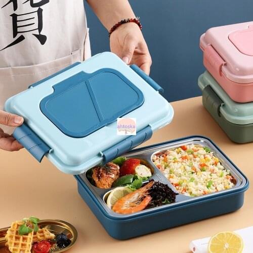 Bento 304 stainless steel grid fast food box Adult meal sharing container meal tray Office worker cutlery dinner plate lunch box