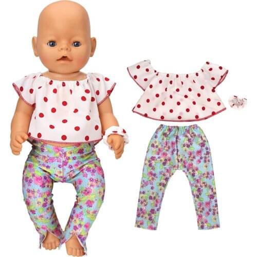 43 Cm BabyDoll Summer Clothes Red Dot Flower Pants 17" Reborn Doll Outwear Children Girl Chritsmas Gifts