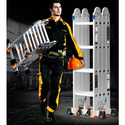 1.77M herringbone ladder/3.6M straight ladder aluminum alloy I-shaped ladder anti-tilting multifunctional engineering ladder