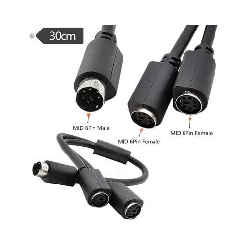 Mini DIN 6-Pin Splitter Y Adapter Cable 6 Pin PS/2 PS2 Data Cable 0.3m