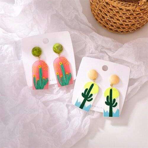 Trendy 2021 Cactus Drop Earrings Hot Summer Beach Holiday Earrings for Girls Women Children Birthday Gift Lovely Ear Jewelry