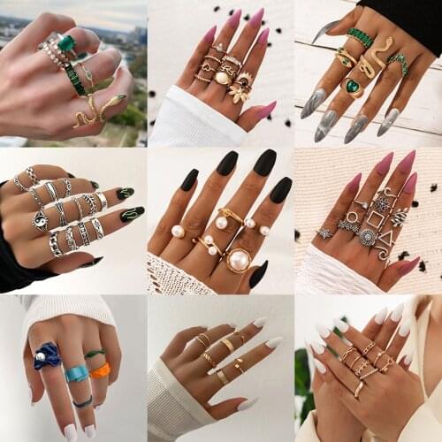 Vintage Fashion Gothic Geometric Rings Set For Women Girls Bohemia Style Simple Finger Rings Set 2021 Trend Party Jewelry Gifts