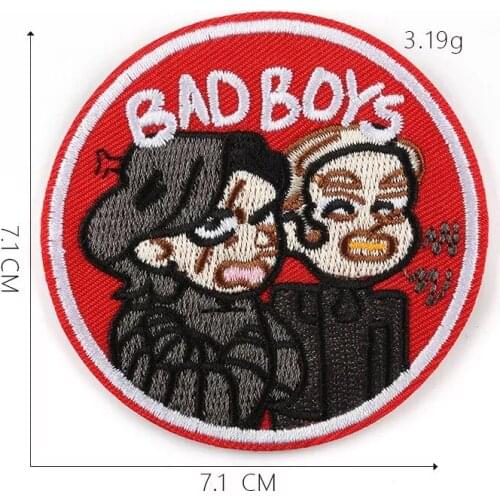 BAD BOYS embroidery patch Free shipping for left chest 7.1cm wide badge iron on sew on for clothing/red patch for jeans