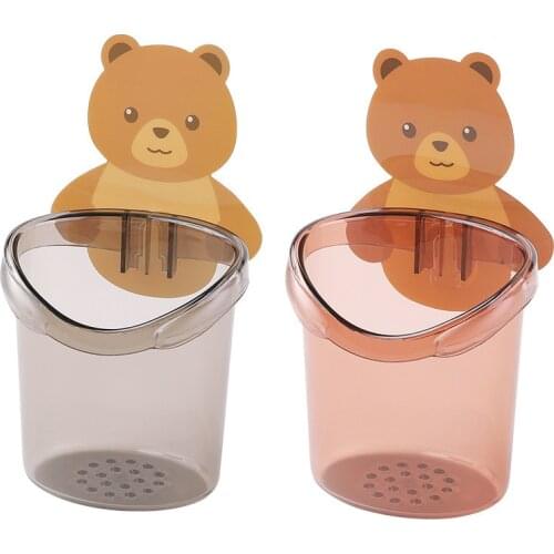 Bear Cup Hug Shelf Bathroom Toilet Free Punch Paste Wall-mounted Toothbrush And Toothpaste Rack Storage Rack