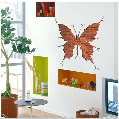 Butterfly shape wall broken brick wall stickers living room bedroom decoration wall decals art poster 3d effect Decoration