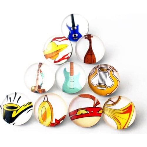 New Arrive Mix 10pcs musical instruments Snaps Buttons 18mm Glass Snaps Charms Fit Ginger Snaps Bracelets&Bangles Jewelry