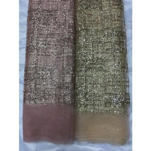 New design african lace fabric glitter sequins French tulle lace fabric with sequins For Wedding