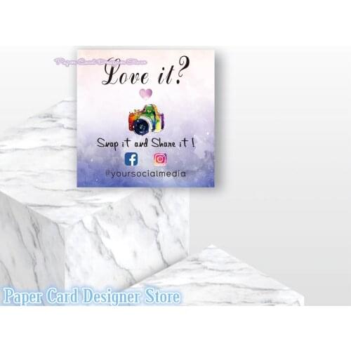 Custom PURPLE TEAL Snap and Share cards Social Media Cards labels, stickers, LILAC Small Business Package Inserts Promotion