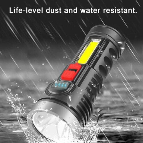 Portable USB Rechargeable Handheld Flashlight Electric Torch Built in Battery for Hiking Fishing