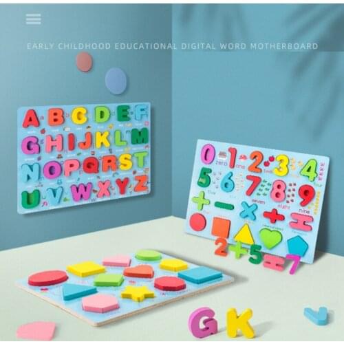 Q9QB 3D-Puzzle Montessori Jigsaw Digital/Letter/Shape Match Recognition Tangram for Preschool Stimulation Toy Kids Xmas Gift