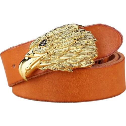 Gold eagle belt mens belts luxury full grain cowhide genuine leather hawk strap girdle cintos ceinture brown camel high quality