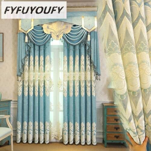 Luxury elegant High-grade embroidered curtains Fabric for Kitchen Blackout Curtain 100% Cotton Europe Pure and fresh curtains