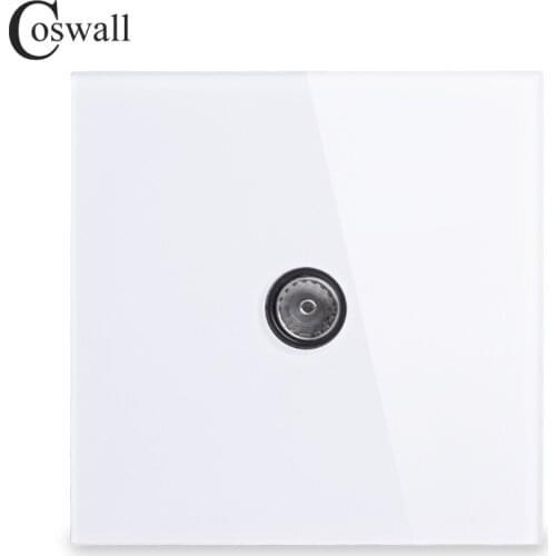 COSWALL Crystal Tempered Glass Panel FULL Screen Wall Socket Female TV Connector Television Jack R11 Series White Black Grey