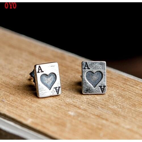 S925 sterling silver personality creative red heart poker earrings