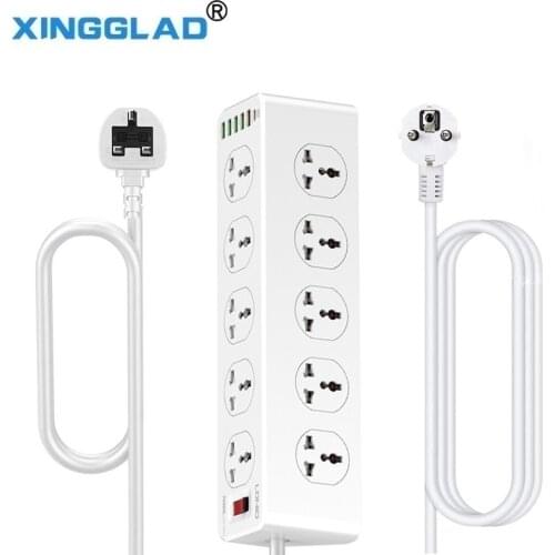 EU/UK Plug Universal Power Strip Socket USB QC3.0 3A PD20W Adapter Quick Charge Ports 3/4/10 Outlets Overload Surge Protector
