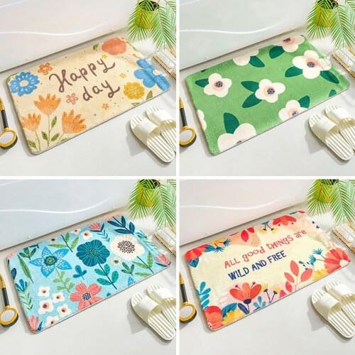 Entrance Doormat Anti Slip Floor Cartoon Flower Plants Bedroom Carpet Strong Water Absorbent Bath Mats Bathroom Rectangle Rug