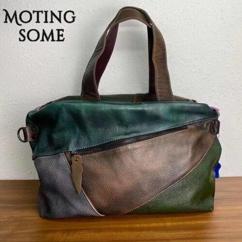 Vintage Style Roomy Women Tote Bag Genuine Leather Shoulder Bag Patchwork Retro Female Large Shopper Bag Travel Handbag 2021 New