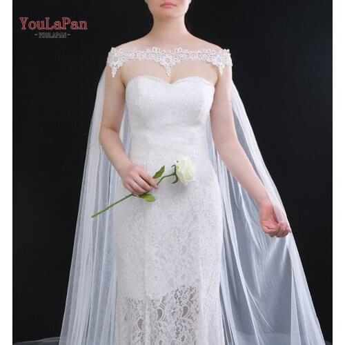 Youlapan G29 Luxurious Cathedral Wedding Jacket Shawl Bridal Cape Cloak Shawl with Lace over the Shoulder