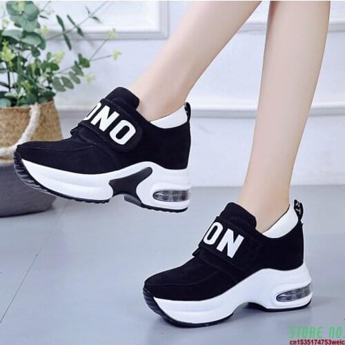 Women High Heel Leisure Platform Sneakers Black Red Lady Breathable Height Increasing Running Shoes Slip On Wedges Trainers