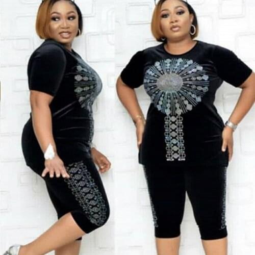 Richkeda Store New 20212 Two Piece Set Women African Clothes Summer Fashion Africa Suit Top And Shorts Super Elastic Plus Size