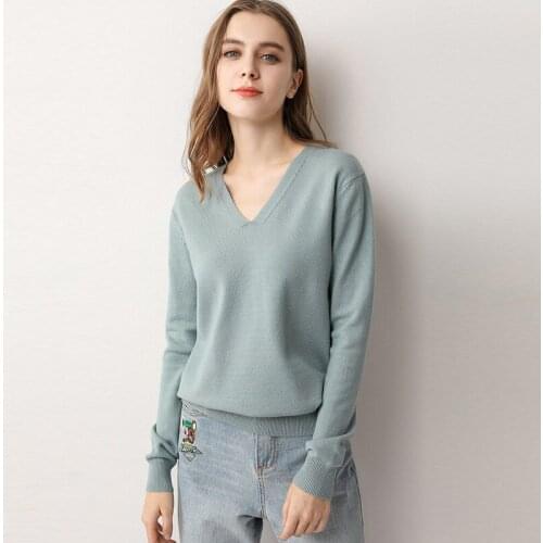 Women Sweater Pullover 2020 New Spring Autumn Women Knitted Pullovers Long Sleeve Pull Solid Color Vneck Sweaters My NewIn