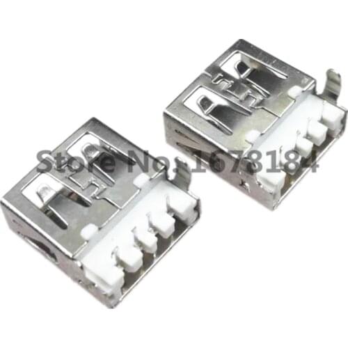 100Pcs USB Type A Standard Port Female Solder Jacks Connector PCB Socket USB-A type 90 Degrees Rimless