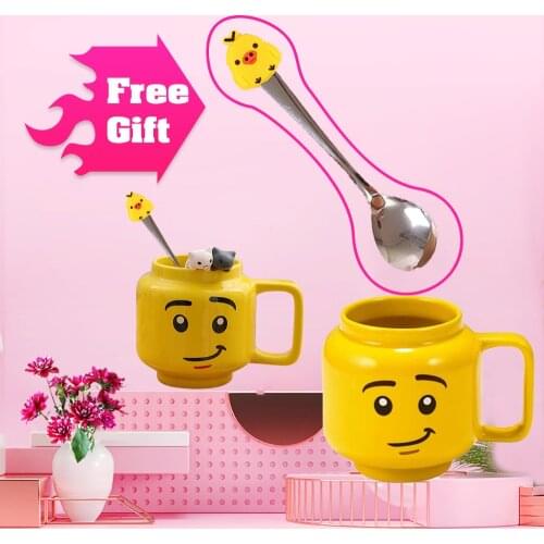 250mL Ceramic Cup Lego Mugs Smiling Expression Face Cartoon Coffee Milk Tea Mugs Cute Drinkware Water Holder For Friend Kids