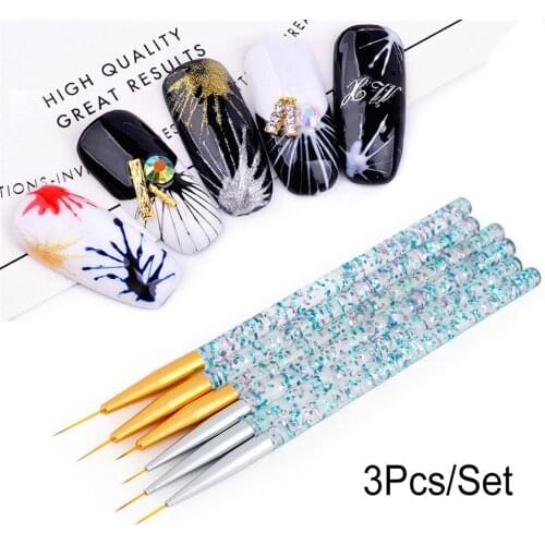 3Pcs/Set Nail Art Brush Painting Carving Pen Metal Handle DIY Flower Drawing Line Grid Stripe Crystal Pen Decorate Manicure Tool