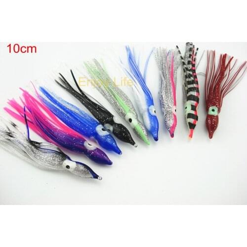 30Pcs*10cm Soft Fishing Lure Fishing Squid Octopus Jig Skirt Soft Fishing Lure Baits Mixed Color