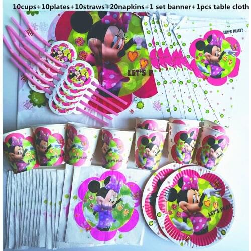 61pcs Disney Princess Minnie happy birthday kids girl baby shower disposable cup plate banner party decoration supplier set