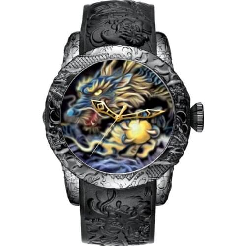 Black Gold 3D Dragon Sculpture Watch Men Quartz Watches Waterproof Big Dial Creative Male Clock Top Brand Engraved 3D Wristwatch