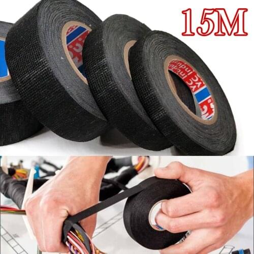 15M TESA Black TAPE Wiring Bundle Flame Retardant Tape Adhesive Fabric Wiring Loom Harness Wire Organizer Sealer Repair Tool